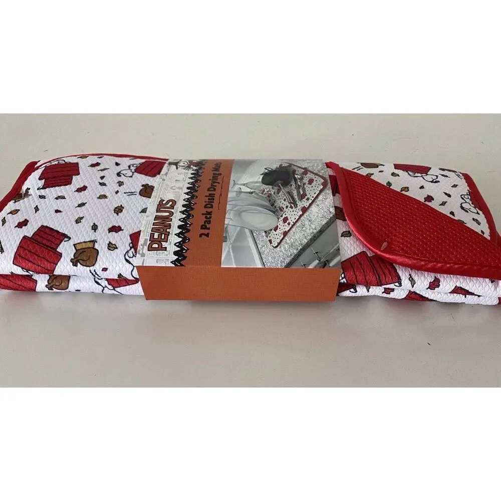 2 Pack Snoopy Peanuts Doghouse Turkey Fall Leaves Dish Drying Mats‎ 16 X 18” NEW